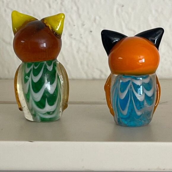 Lot 2 Miniature Fitz and Floyd Menagerie Blown Glass Owls Birds Handmade - Picture 4 of 9